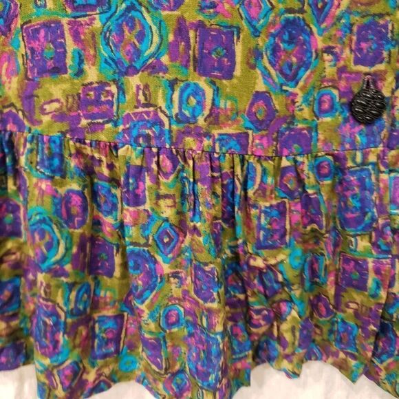 Vintage Betty & Shelia Abstract Warm Tone Peplum Hem Top 80's/90's - Picture 14 of 16